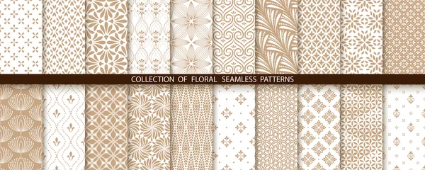 Poster Im Rahmen Geometric floral set of seamless patterns. Gold and white vector backgrounds. Simple illustrations © ELENA