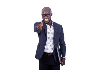 adult businessman showing his thumb while smiling.