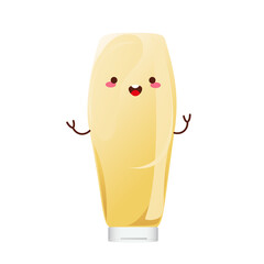 Mayonnaise cute character in glass bottle. Jar with white sauce. Condiment container in cartoon style. Vector illustration.