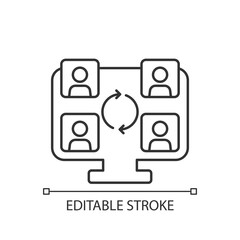 Collaboration online tools linear icon. Corporate video call for business team. Thin line customizable illustration. Contour symbol. Vector isolated outline drawing. Editable stroke