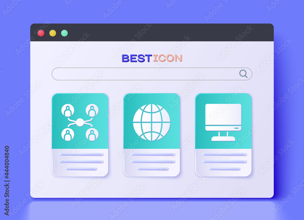 Poster set social network, online class and computer monitor screen icon. vector