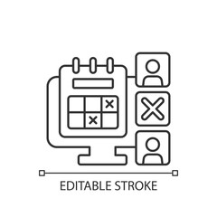 Absence calendar linear icon. Tracking employee leaves and days off remotely. Work monitoring. Thin line customizable illustration. Contour symbol. Vector isolated outline drawing. Editable stroke
