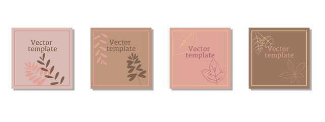 Vector design square templates in simple modern style with copy space for text, autumn leaves and berries.Natural concept template. Vector illustration.