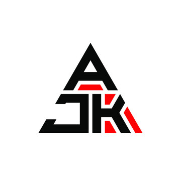 AJK triangle letter logo design with triangle shape. AJK triangle logo design monogram. AJK triangle vector logo template with red color. AJK triangular logo Simple, Elegant, and Luxurious Logo. AJK 