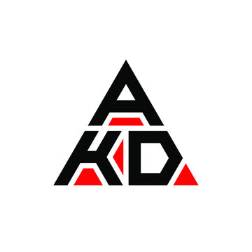 AKD triangle letter logo design with triangle shape. AKD triangle logo design monogram. AKD triangle vector logo template with red color. AKD triangular logo Simple, Elegant, and Luxurious Logo. AKD 