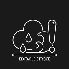 Checking weather before surfing white linear icon for dark theme. Gathering reports about surf spot. Thin line customizable illustration. Isolated vector contour symbol for night mode. Editable stroke