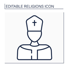 Pope line icon. Supreme pontiff. Head of worldwide Catholic Church. Leader in Catholicism. Religion concept. Isolated vector illustration. Editable stroke