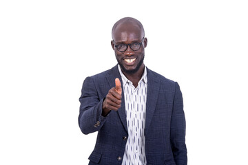 handsome businessman showing his thumb while smiling.