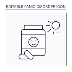 Antidepressants line icon. Medications help relieve symptoms of mental diseases. Increase serotonin. Panic disorder concept. Isolated vector illustration. Editable stroke