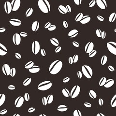seamless pattern with white hand drawn coffee beans on broun background.