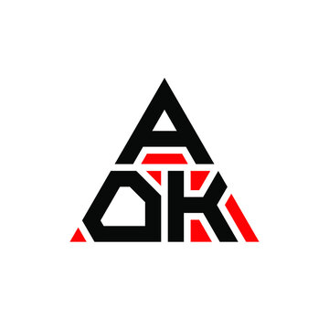 AOK triangle letter logo design with triangle shape. AOK triangle logo design monogram. AOK triangle vector logo template with red color. AOK triangular logo Simple, Elegant, and Luxurious Logo. AOK 
