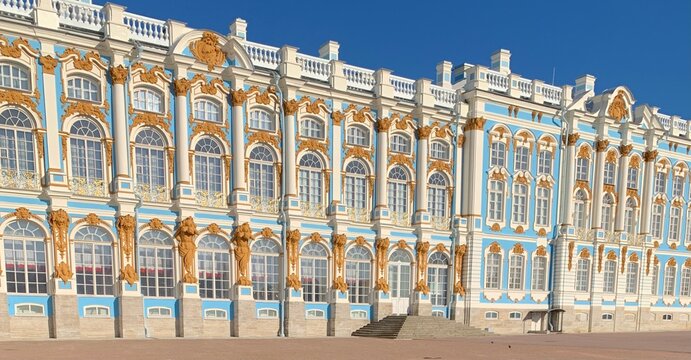 Royal palace, blue with golden , russian tsar architecture