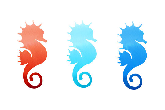 Sea ​​horse watercolor silhouettes. Clip art set on white background
