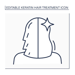 Hair treatment line icon. Keratin cure result. Hair before and after. Haircare in salon. Beauty procedure concept. Isolated vector illustration. Editable stroke