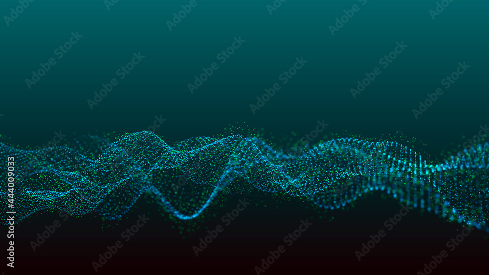 Poster abstract digital background. futuristic wave of dots and weave lines. digital technology. 3d renderi