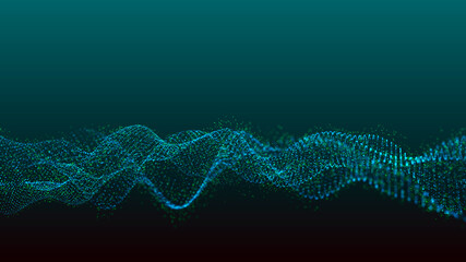 Abstract digital background. Futuristic wave of dots and weave lines. Digital technology. 3d rendering.
