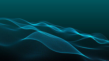 Abstract digital background. Futuristic wave of dots and weave lines. Digital technology. 3d rendering.