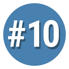 Number 10 ten symbol sign in circle, 10th tenth count hashtag icon. Simple flat design vector illustration.