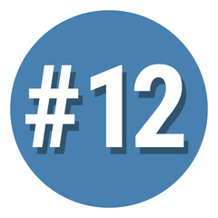 Number 12 twelve symbol sign in circle, 12th twelfth count hashtag icon. Simple flat design vector illustration.