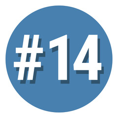 Fototapeta premium Number 14 fourteen symbol sign in circle, 14th fourteenth count hashtag icon. Simple flat design vector illustration.