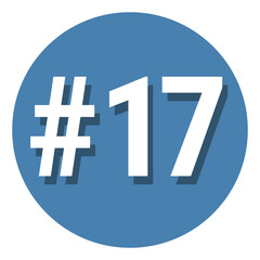 Obraz premium Number 17 seventeen symbol sign in circle, 17th seventeenth count hashtag icon. Simple flat design vector illustration.