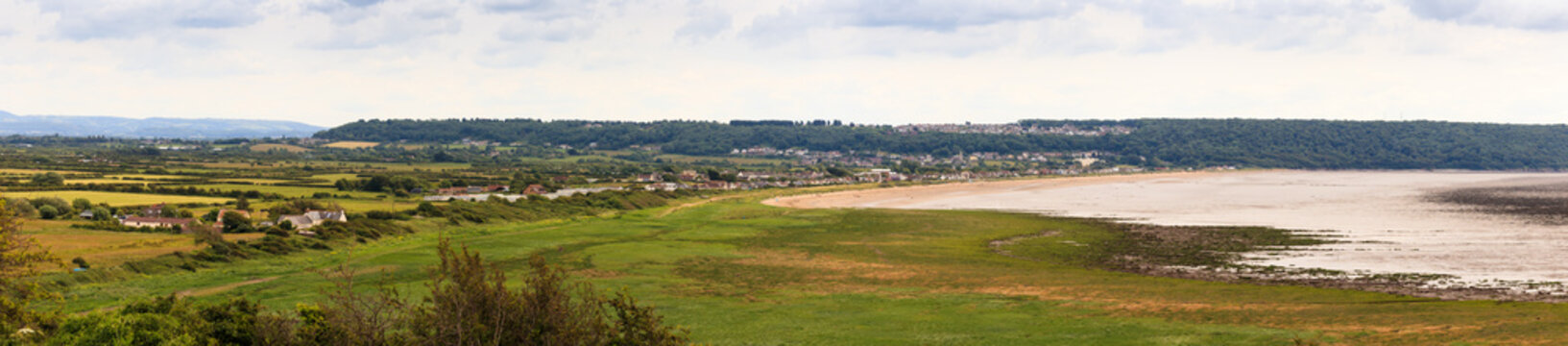 Coastline View from Sand Point, Weston-Super-Mare. Panoramic landscape © Mike