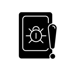 Cell phone bugging black glyph icon. Tracking mobile device secretly. Smartphone surveillance. Record conversations. Unauthorized access. Silhouette symbol on white space. Vector isolated illustration