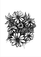 monochrome flowers and white background