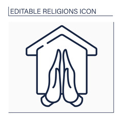 Pray at home line icon. Hands folded in prayer. Praying. Religion concept. Isolated vector illustration. Editable stroke