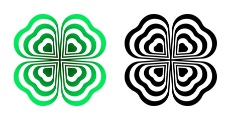 Abstract four leaf clover with heart shape. Good luck and success symbol. Talisman, amulet of Irish holiday. Isolated vector