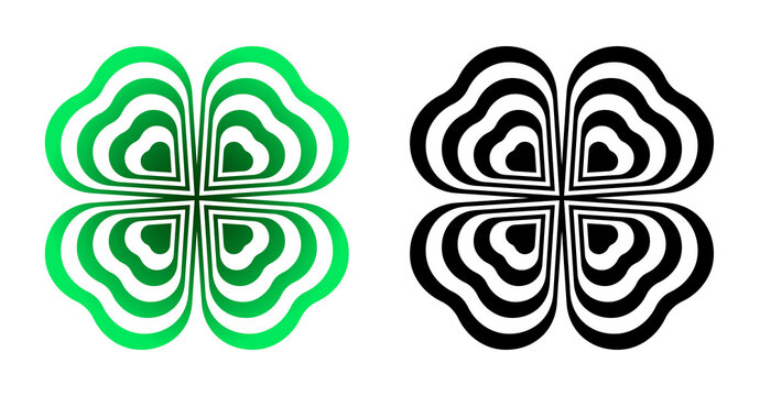 Abstract four leaf clover with heart shape. Good luck and success symbol. Talisman, amulet of Irish holiday. Isolated vector