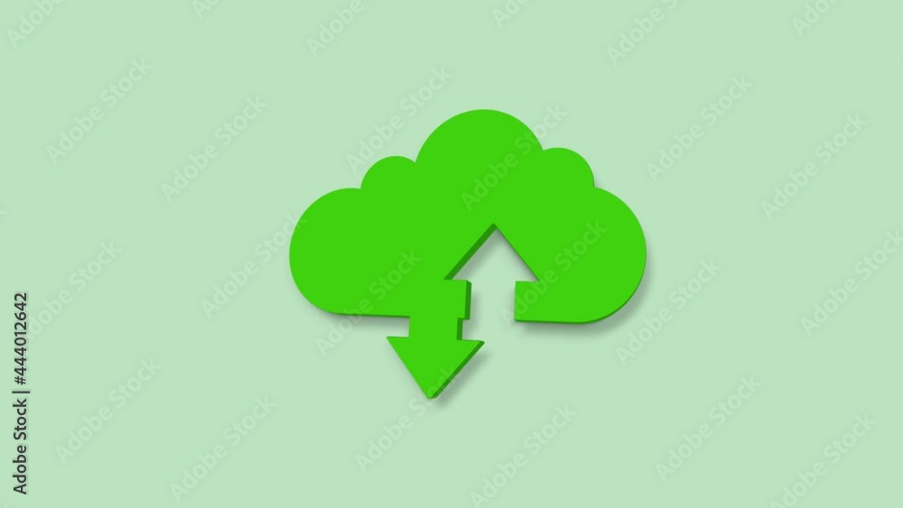 Poster cloud download and upload 3d icon isolated on green background. 4k