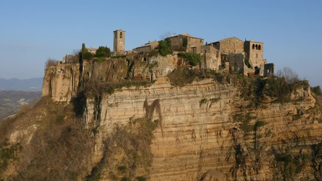 Aerial drone footage view of hill of  Bagnoreggio in Viterbo Lazio Italy // no video editing
