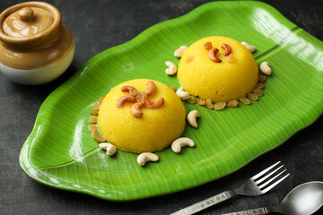 Rava kesari , Kesari bath , sheera or suji halwa  Indian sweet  food.mithai for Diwali ,pongal,...