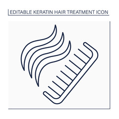 Easy combing line icon. Combing hair with comb. Easy action due to keratin treatment and haircare, texture,thickness. Beauty procedure concept. Isolated vector illustration. Editable stroke