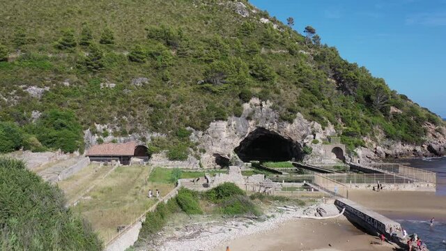 Riviera di Ulisse, Sperlonga, the Grotta di Tiberio and its beach.
Aerial shot with drone of the coast of Sperlonga,