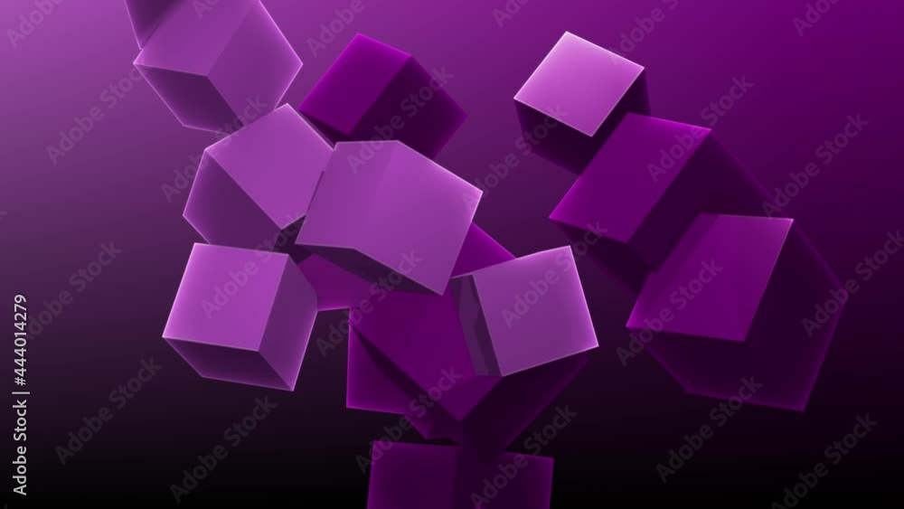 Poster contemporary and soothing animation loop of purple rotating cube group