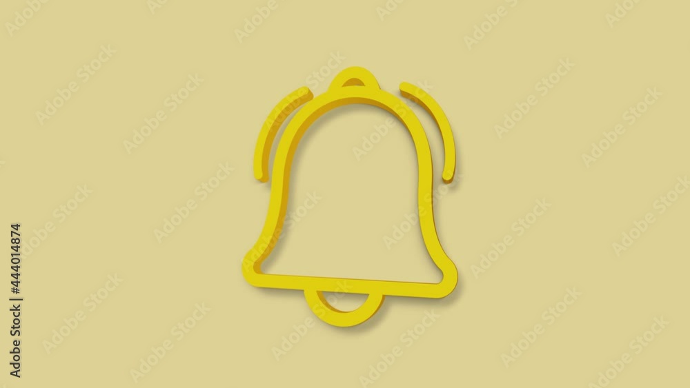 Poster animation of line bell 3d icon. isolated on yellow background.