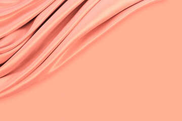 Beautiful elegant wavy light pastel orange peach satin silk luxury cloth fabric texture with monochrome background design. Copy space