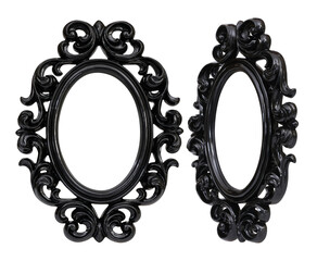 Wooden oval frame for paintings, mirrors or photo in perspective view isolated on white background