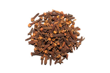 Dried cloves on a white background top view.Dried cloves background.