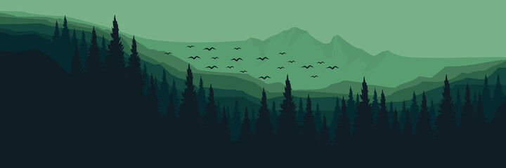 Fototapeta na wymiar mountain forest landscape with bird vector illustration for background design, wallpaper, design template, and tourism design template