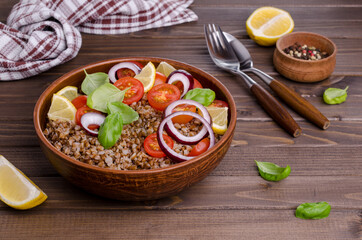 Salad with buckwheat and vegetables