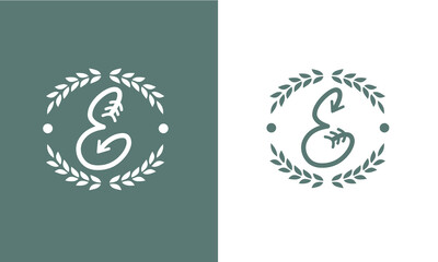 Minimalist Laurel wreath  initial  letter logo