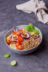 Salad with buckwheat and vegetables