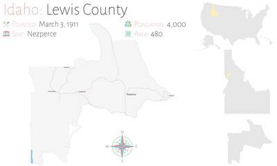 Large and detailed map of Lewis county in Idaho, USA.