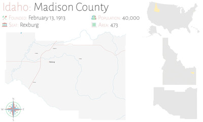 Large and detailed map of Madison county in Idaho, USA.