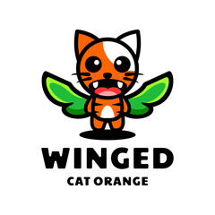 Simple Mascot Logo Design Winged Cat. Abstract, emblem, design, concept, logo, logotype, element