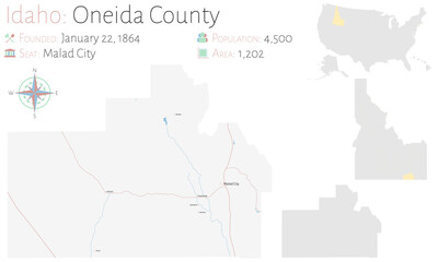 Large and detailed map of Oneida county in Idaho, USA.