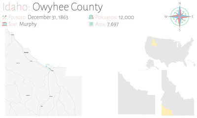 Large and detailed map of Owyhee county in Idaho, USA.